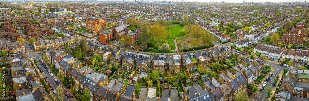 Aerial view of houses in Chiswick, a leafy London suburb with a village feel
