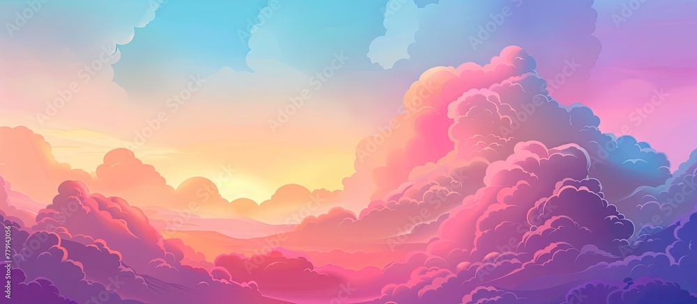 A mesmerizing painting capturing the beauty of a sunset over a mountain range, with colorful clouds adding to the atmospheric phenomenon of dusk A mesmerizing painting capturing the beauty of a sunset over a mountain range, with colorful clouds adding to the atmospheric phenomenon of dusk
