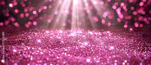   A bright pink glitter background with a radiant light beam emanating from its center, and a focused spotlight originating there photo