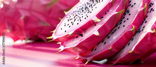  A tight shot of a spiky-edged fruit against a pink backdrop, surrounded by additional fruits