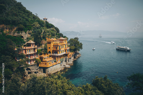 Italy  city Portofino. Majestic summer vacation location  mediterranean colorful luxury waterfront house with amazing view  over the beautiful bay  Portofino  Liguria  Italy  Europe. 