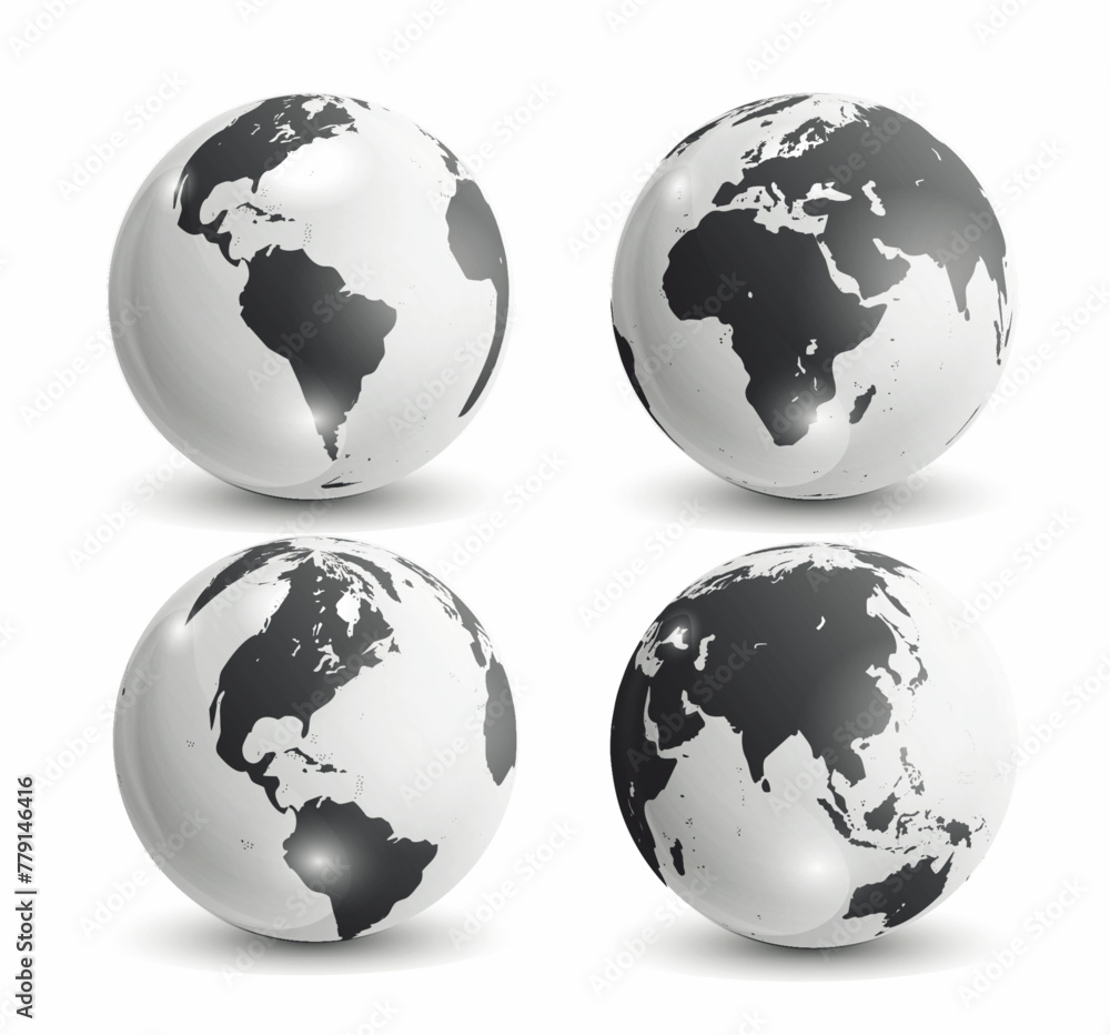 Realistic world map in globe shape of Earth. Vector Illustration.