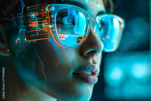 Wallpaper Mural Femme scientifique portant des lunettes avec technologie futuriste Torontodigital.ca