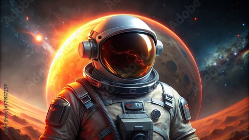 Astronaut looking earth on mars red background earth so far mars Generative AI