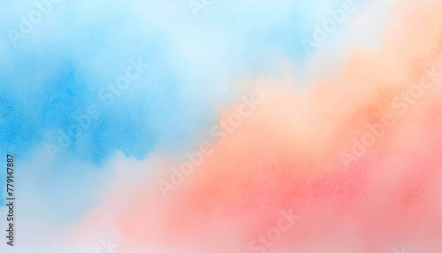 Watercolor texture beautiful gradient background, pale blue and peach pink, uneven coloring.