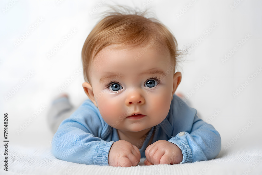 Baby crawling, looking at camera isolated on white background Baby crawling, looking at camera isolated on white background