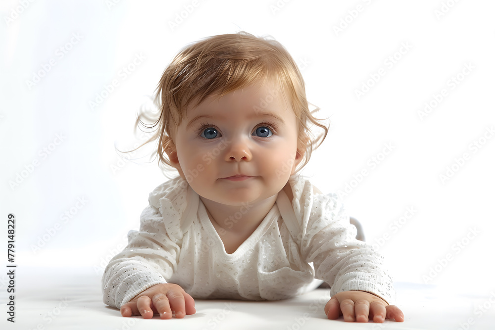 Baby crawling, looking at camera isolated on white background Baby crawling, looking at camera isolated on white background