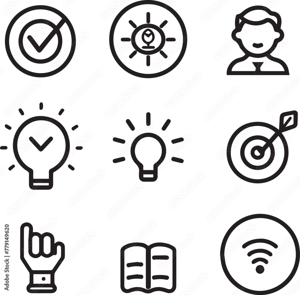 thin line Core values concept. Integrity, mission, vision, trust, purpose, leadership black icon on white background thin line Core values concept. Integrity, mission, vision, trust, purpose, leadership black icon on white background