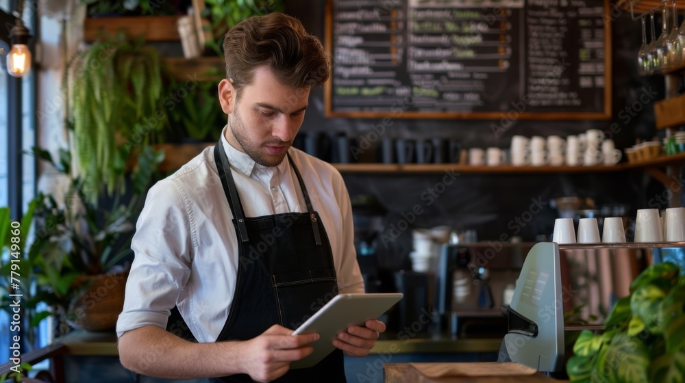 Barista with Tablet at Cafe