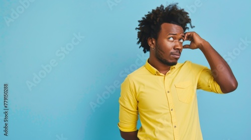 Man in Yellow Shirt Pondering photo