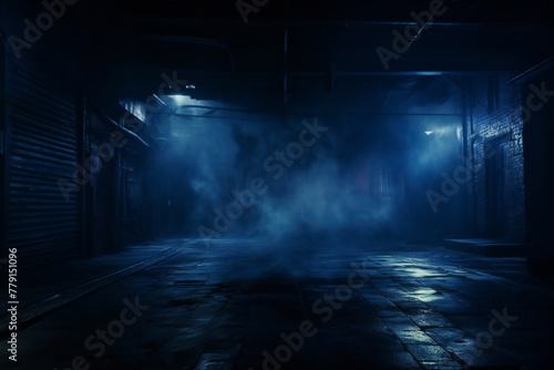 Moody Industrial Warehouse with Neon Lighting and Smoke Generative AI