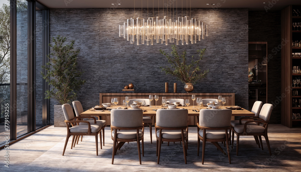 Luxury dining room interior design. 3d rendering mock up