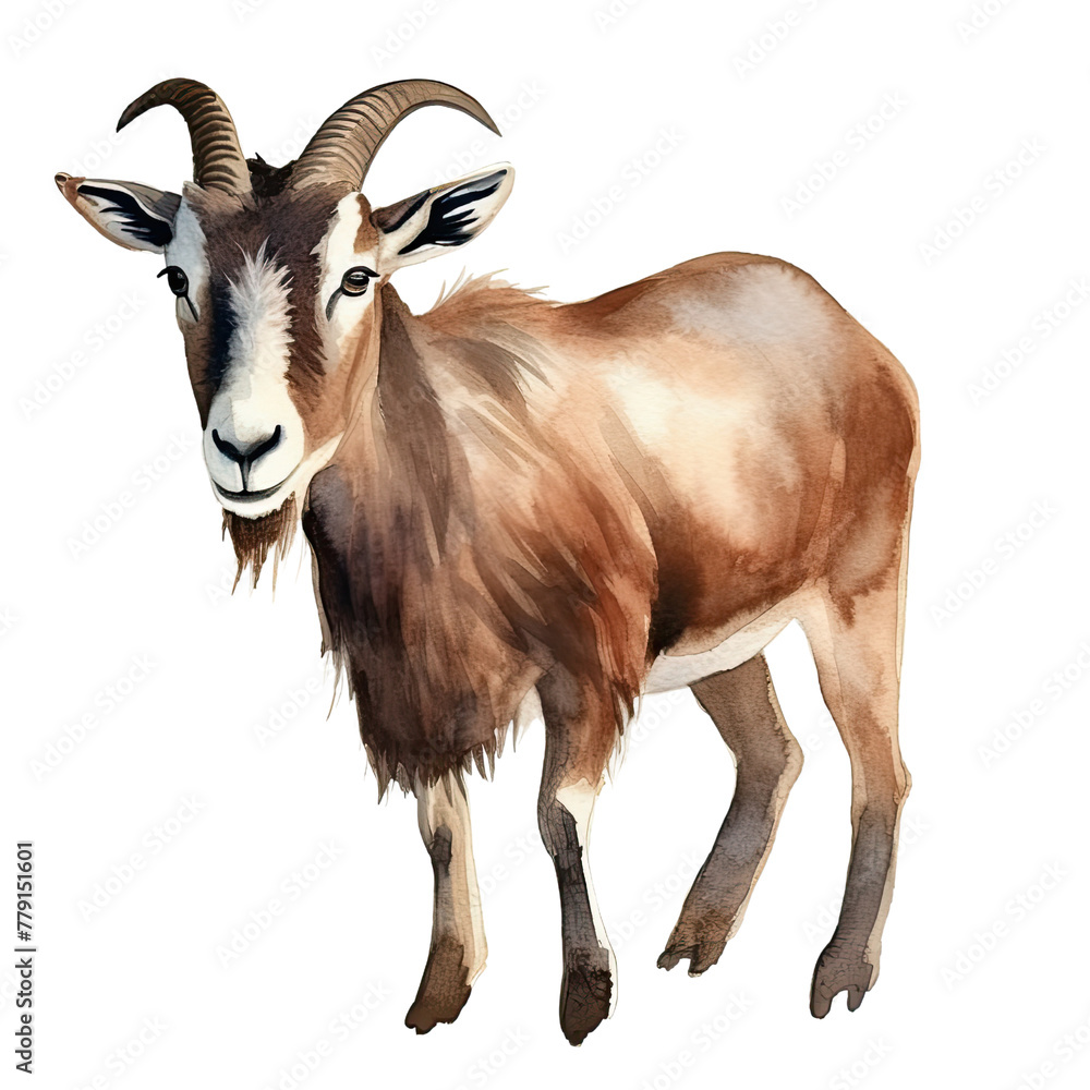 AI-generated watercolor brown Goat clip art illustration. Isolated elements on a white background. AI-generated watercolor brown Goat clip art illustration. Isolated elements on a white background.