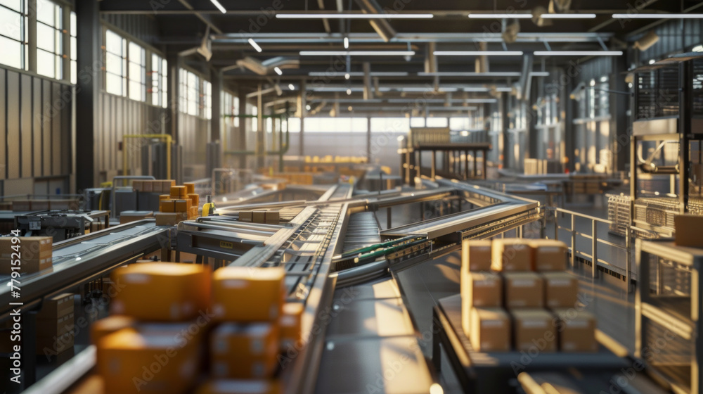 A bustling packaging and labeling facility with conveyor belts, automated machines, and quality control stations, momentarily at rest but prepared for efficient packaging and labeling processes