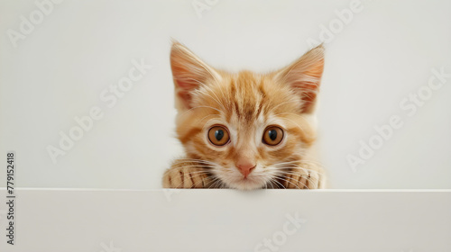 A playful cat peeking behind a white object - Ai Generated © mady