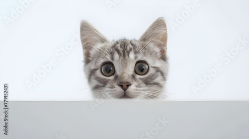 A playful cat peeking behind a white object - Ai Generated © mady