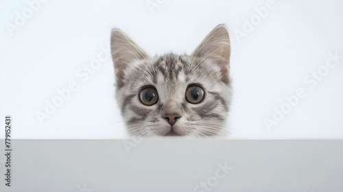 A playful cat peeking behind a white object - Ai Generated