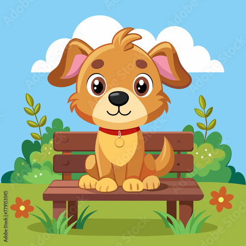 a-cartoon-puppy-is-sitting-on-a-bench 