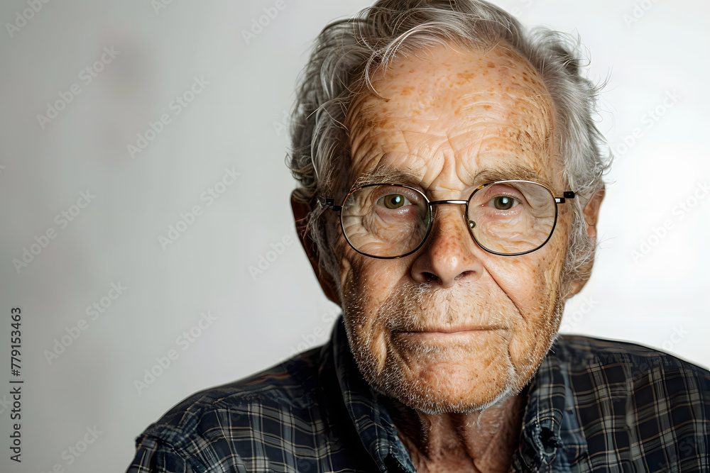Closeup photo portrait of old man isolated on white background Closeup photo portrait of old man isolated on white background