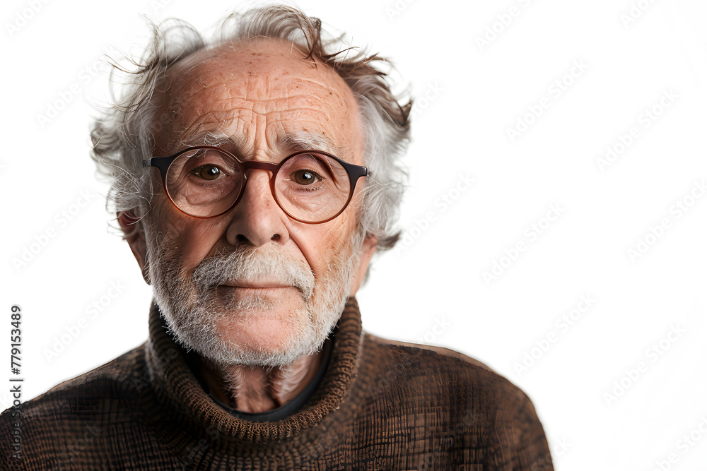 Fototapeta premium Closeup photo portrait of old man isolated on white background