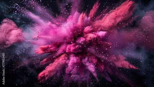 Explosion of pink in a cosmic setting - A dramatic explosion of pink hues against a dark  nebulous background