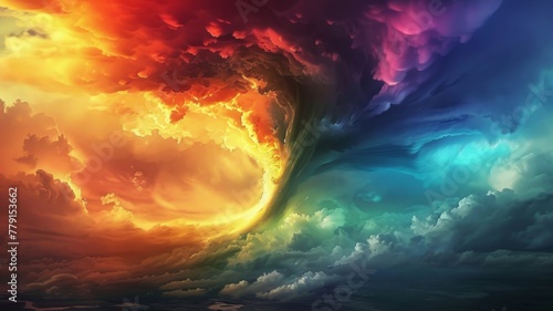 Abstract swirling clouds in colorful sky - A visually stunning image of vibrant swirling clouds in an array of colors, resembling a celestial dance in the sky