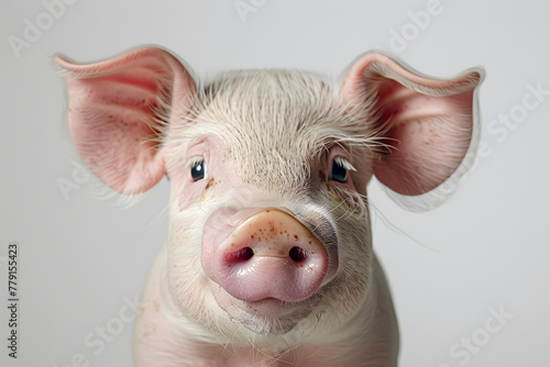 Close up of a pig's face isolated on white