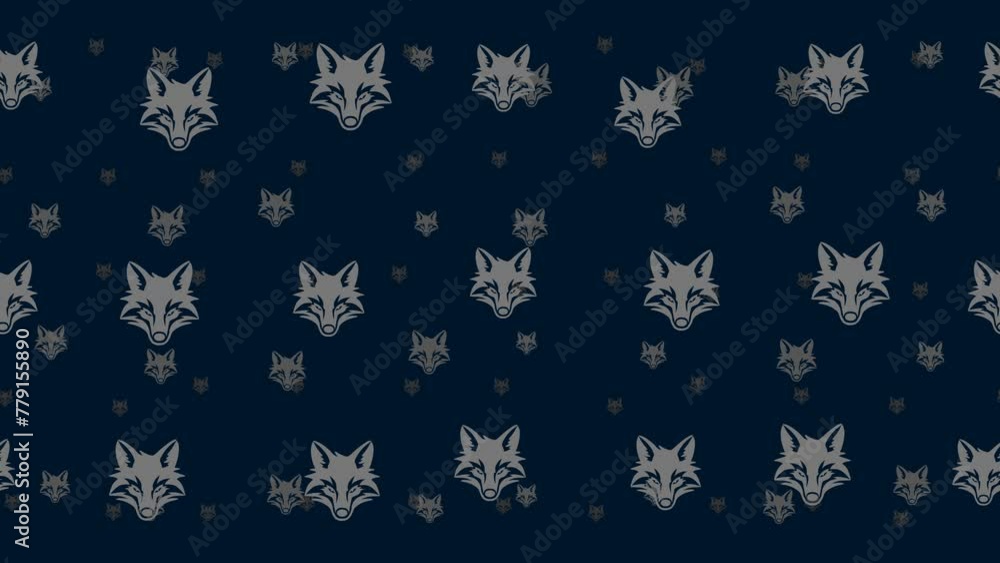 Fox's head symbols float horizontally from left to right. Parallax fly effect. Floating symbols are located randomly. Seamless looped 4k animation on dark blue background Fox's head symbols float horizontally from left to right. Parallax fly effect. Floating symbols are located randomly. Seamless looped 4k animation on dark blue background