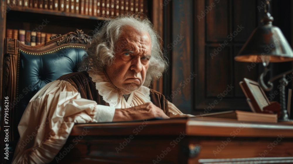 Angry old mad judge in court concept Angry old mad judge in court concept