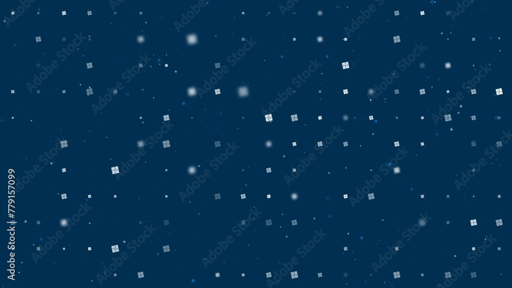 Template animation of evenly spaced puzzle symbols of different sizes and opacity. Animation of transparency and size. Seamless looped 4k animation on dark blue background with stars Template animation of evenly spaced puzzle symbols of different sizes and opacity. Animation of transparency and size. Seamless looped 4k animation on dark blue background with stars