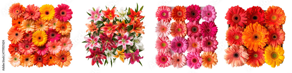 Four varied bouquets of vibrant flowers Four varied bouquets of vibrant flowers