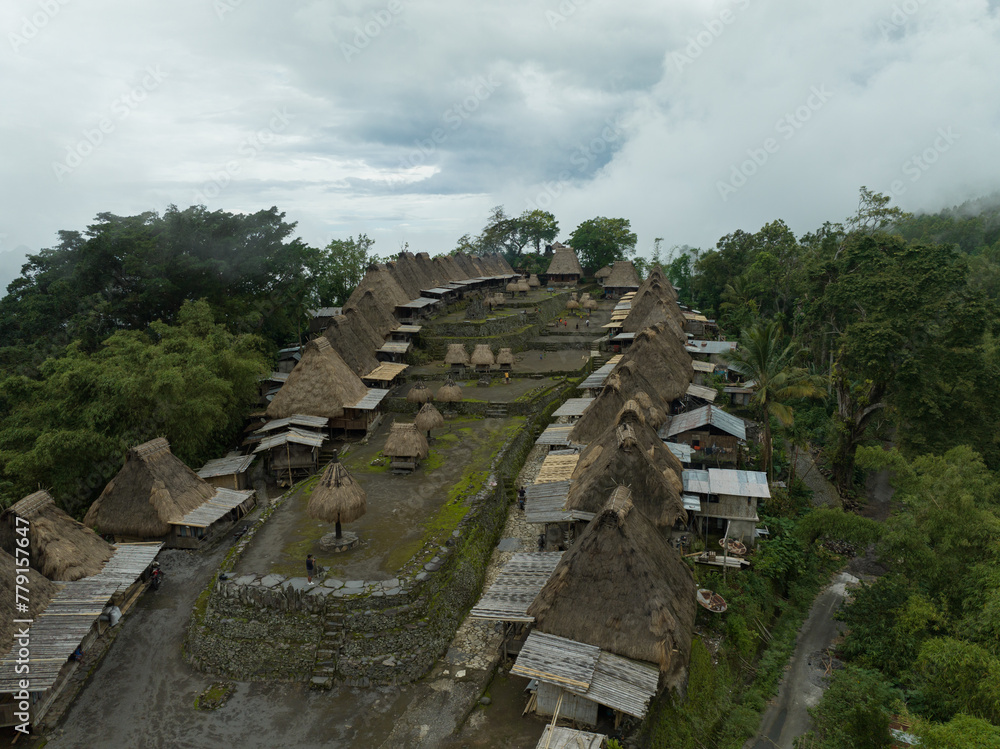 Aerial view of megalithic village, Bena, Flores, Indonesia