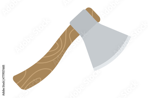 Ax with a wooden handle. Sticker in flat style