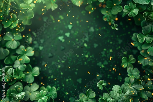 Green clover frame background. Space for text, St. Patrick.