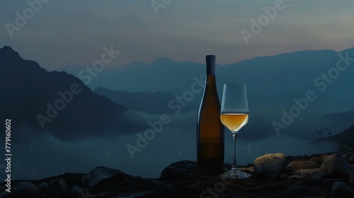 A glass of wine with wine bottle