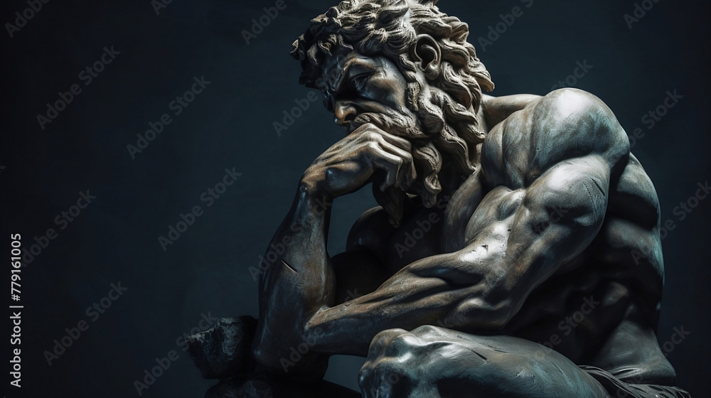 Statue of a muscular god with a thoughtful posture Statue of a muscular god with a thoughtful posture