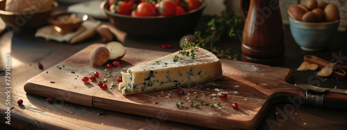 cheese with blue mold on a wooden background