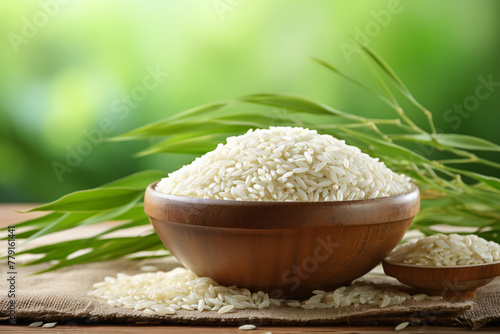  Organic White Rice in Wooden Bowl: A Symbol of Natural Wholesomeness Generative AI