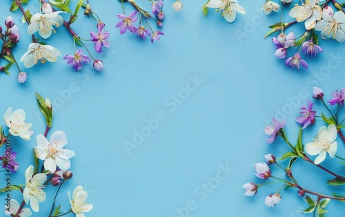 Floral frame on pastel blue background