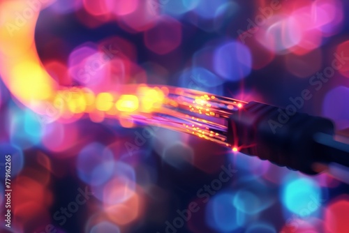 Glowing data cables transferring information. IT concept technology. Data safety.
