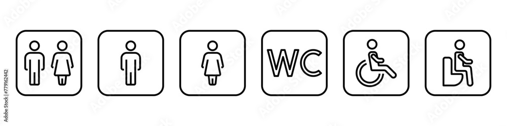 Toilet sign set. Line style. Vector illustration. Toilet sign set. Line style. Vector illustration.