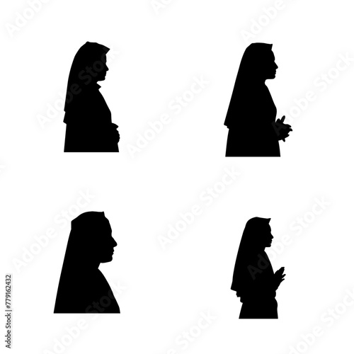 silhouette of a nun group side view