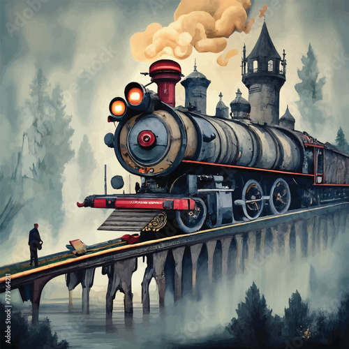 Castel painting train cinematic vector customized art