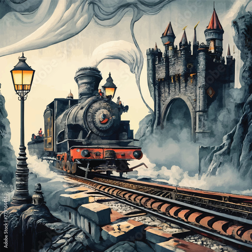 Castel painting train cinematic vector customized art