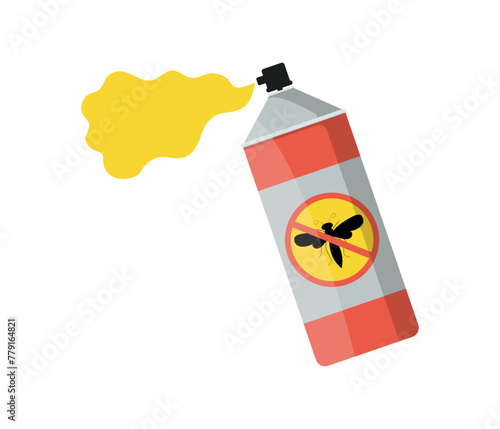 Balloon, aerosol for extermination of insects, flies, mosquitoes. Harmful insects in the house and garden. Malaria control concept. Vector banner. Illustration with isolated background.