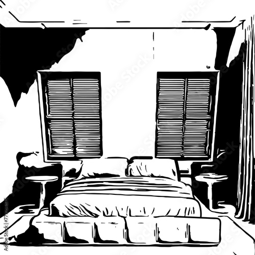 Hand drawn bedroom design sketch