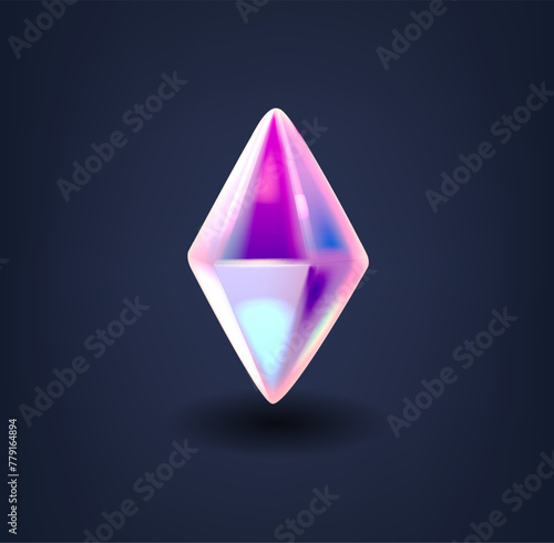 Multifaceted, Symmetrical Polyhedron Resembling A Diamond Or Crystal Holographic Geometric Shape, With Sharp Edges