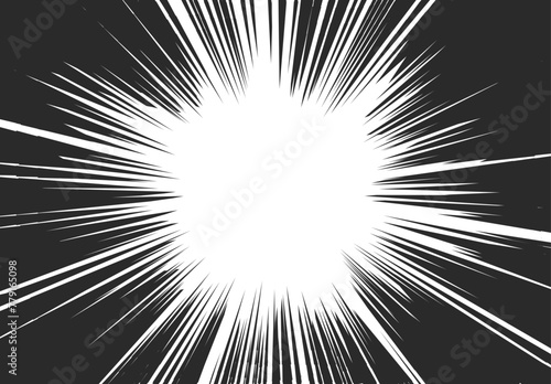Fototapeta Naklejka Na Ścianę i Meble -  Abstract Comic Book Flash Explosion With Radial Lines On White Background. Vector Superhero Manga And Anime Design