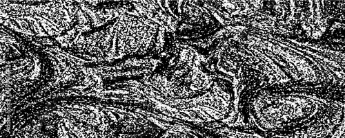 Monochrome texture composed of irregular graphic elements. Distressed uneven grunge background. Abstract vector illustration. Overlay for interesting effect and depth. Isolated on white background.