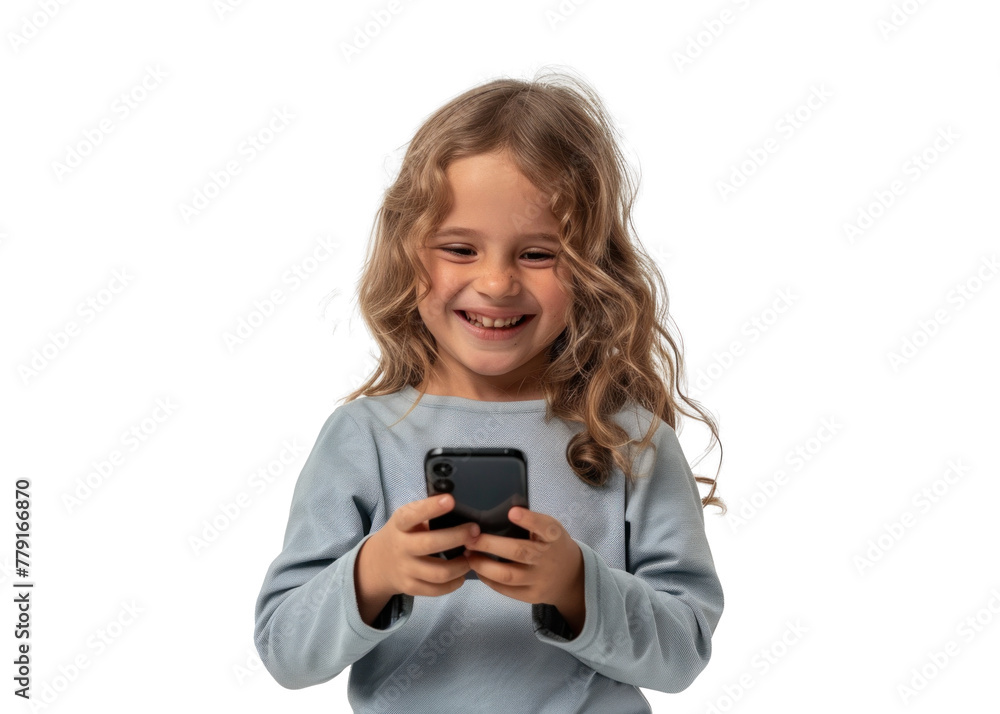Happy Child With Smartphone Looking Ahead Happy Child With Smartphone Looking Ahead